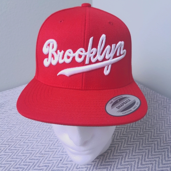 Yupong The Classics Red Flat Snapback Cap with Brooklyn Design. - Picture 1 of 12